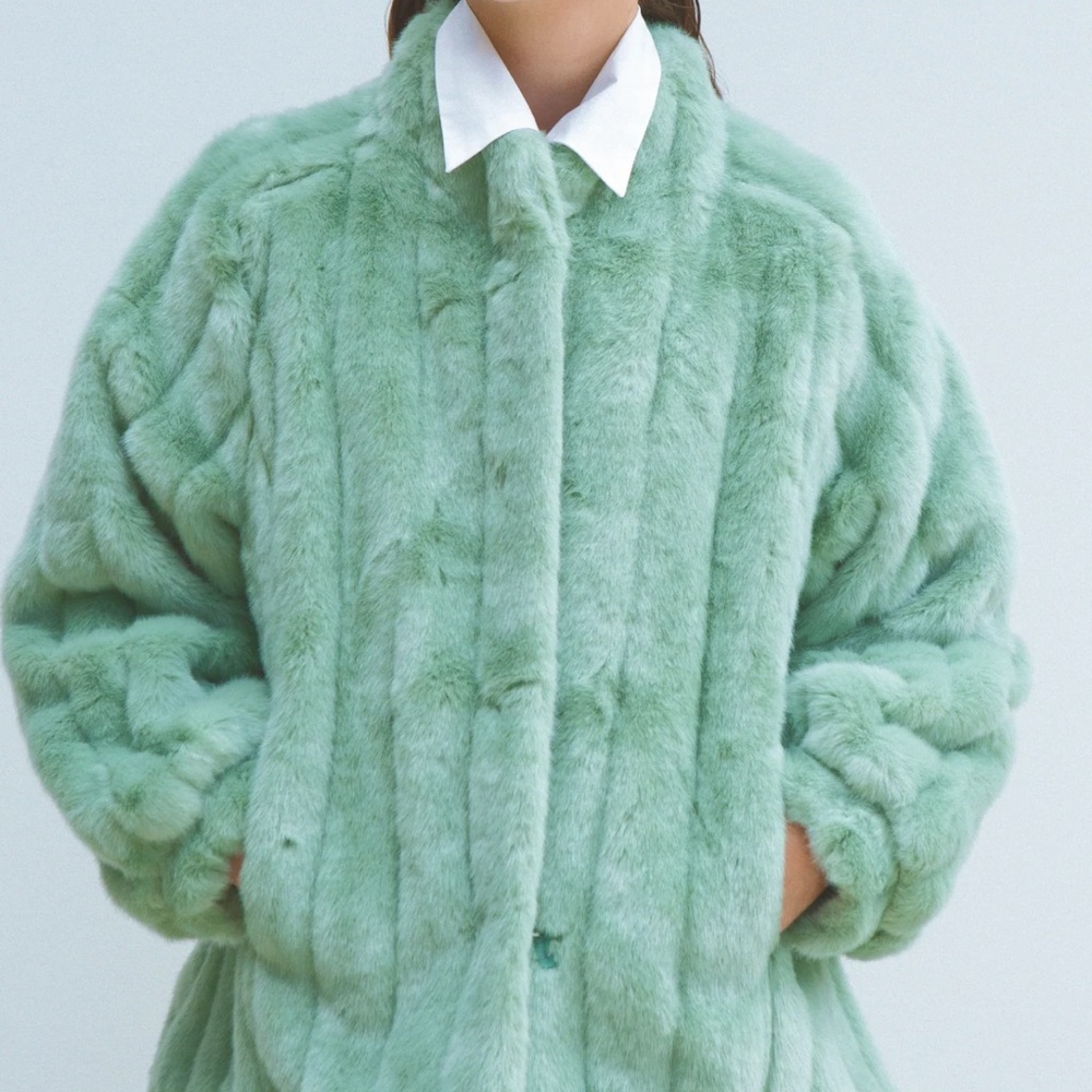 Kids Mint Green Faux Fur Jacket